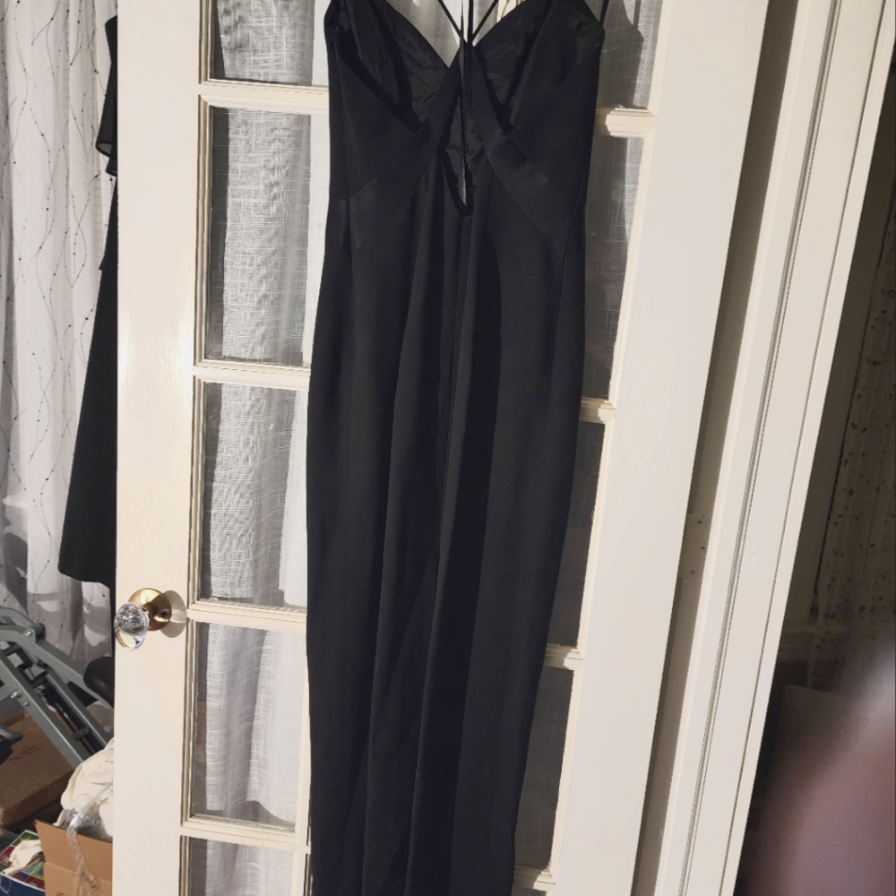 Vintage Y2K Black Fitted Long Gown Slip Dress Sleeveless Formal Homecoming Prom